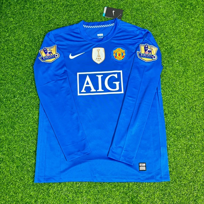 Carlos Tevez Manchester United 2008 Blue Patch Retro Long Sleeve Football Jersey