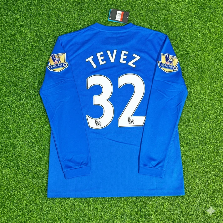 Carlos Tevez Manchester United 2008 Blue Patch Retro Long Sleeve Football Jersey