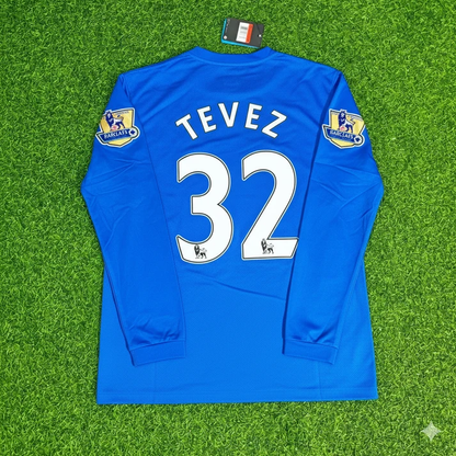 Carlos Tevez Manchester United 2008 Blue Patch Retro Long Sleeve Football Jersey