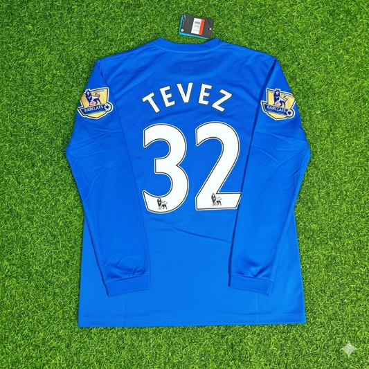 Carlos Tevez Manchester United 2008 Blue Patch Retro Long Sleeve Football Jersey